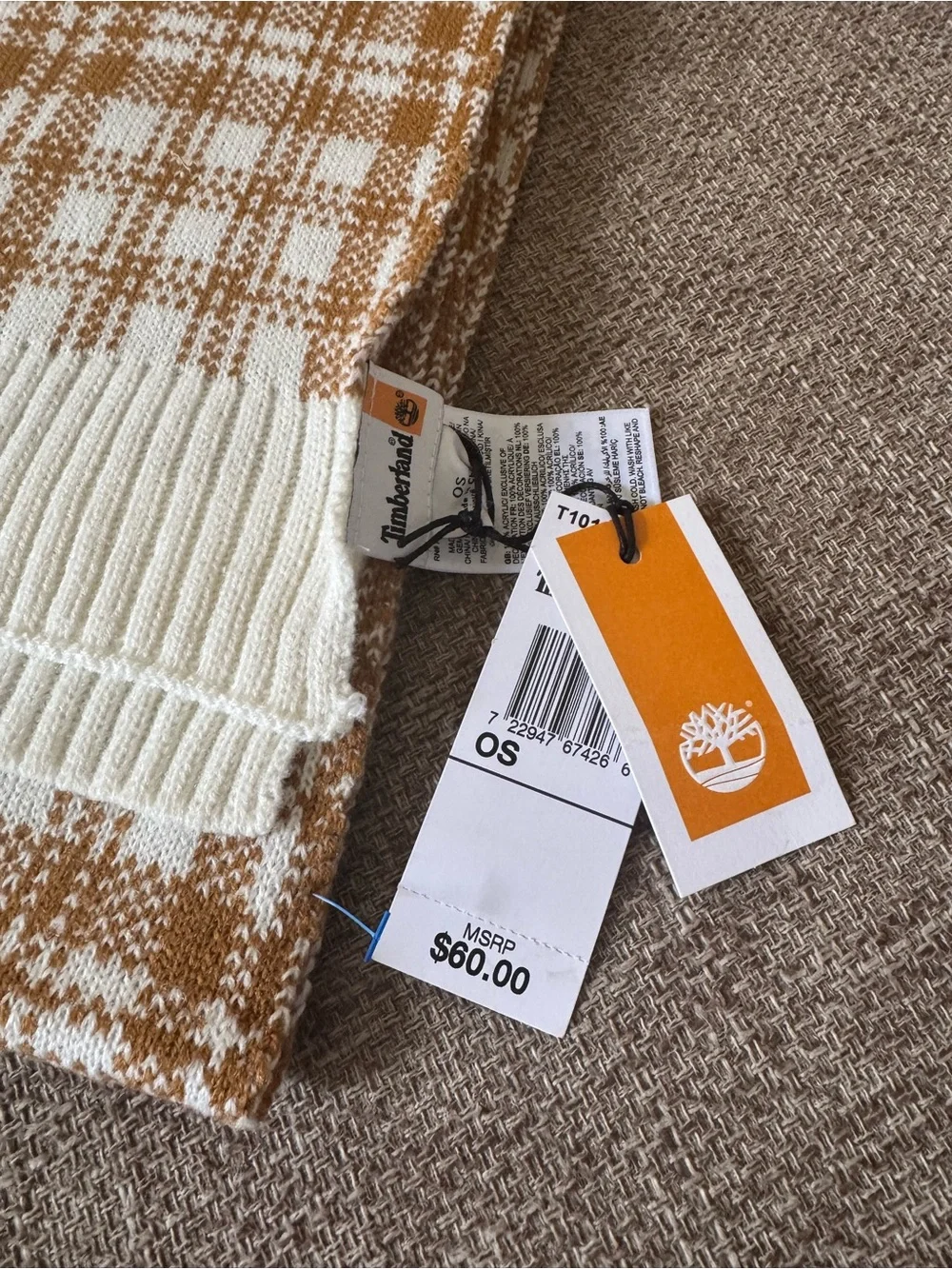 Timberland Cream & Golden Plaid Knit Scarf